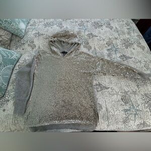 INC International Concepts Silver Sequin-Front Hoodie Sweater